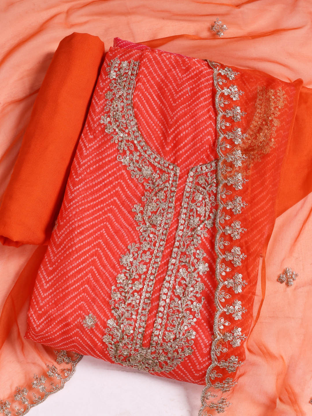 Neck Embroidered Organza Unstitched Suit With Dupatta