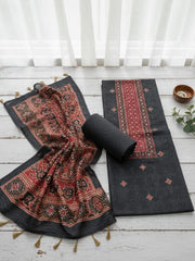 Embroidered Chanderi Unstitched Suit With Pant & Dupatta