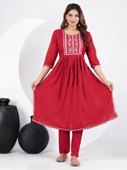 Neck Embroidery Rayon Kurta With Pants