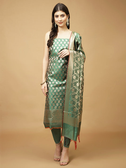 Woven Chanderi Unstitched Suit Piece With Dupatta