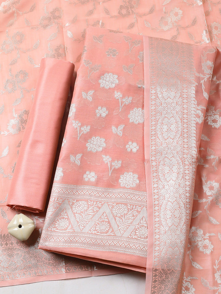 Woven Design Chanderi Unstitched Suit With Pant &amp; Dupatta
