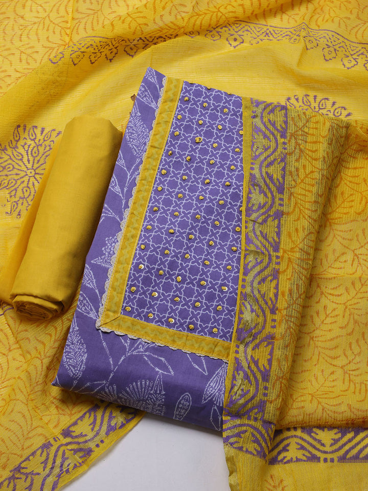 Printed Cotton Blend Unstitched Suit With Dupatta