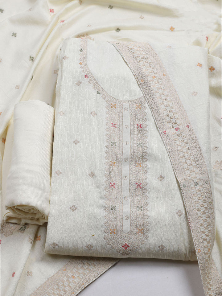 Pashmina Woven Design Unstitched Kurta With Pant &amp; Dupatta