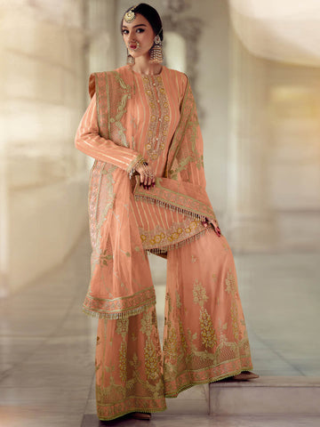 Sequin Embroidered Georgette Unstitched Suit Piece With Dupatta