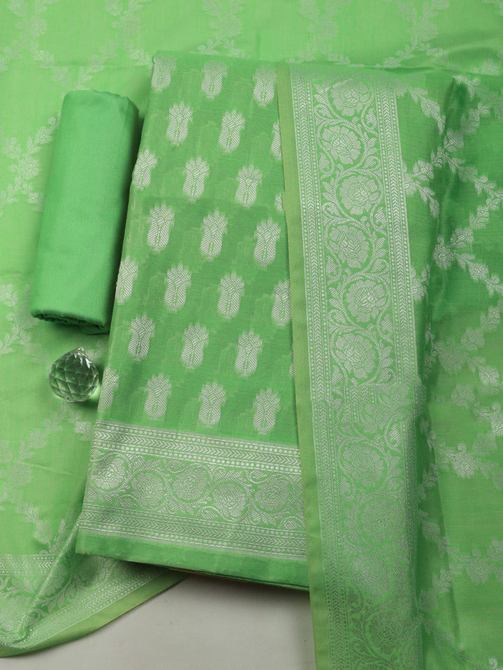 Woven Design Chanderi Unstitched Suit With Pant &amp; Dupatta