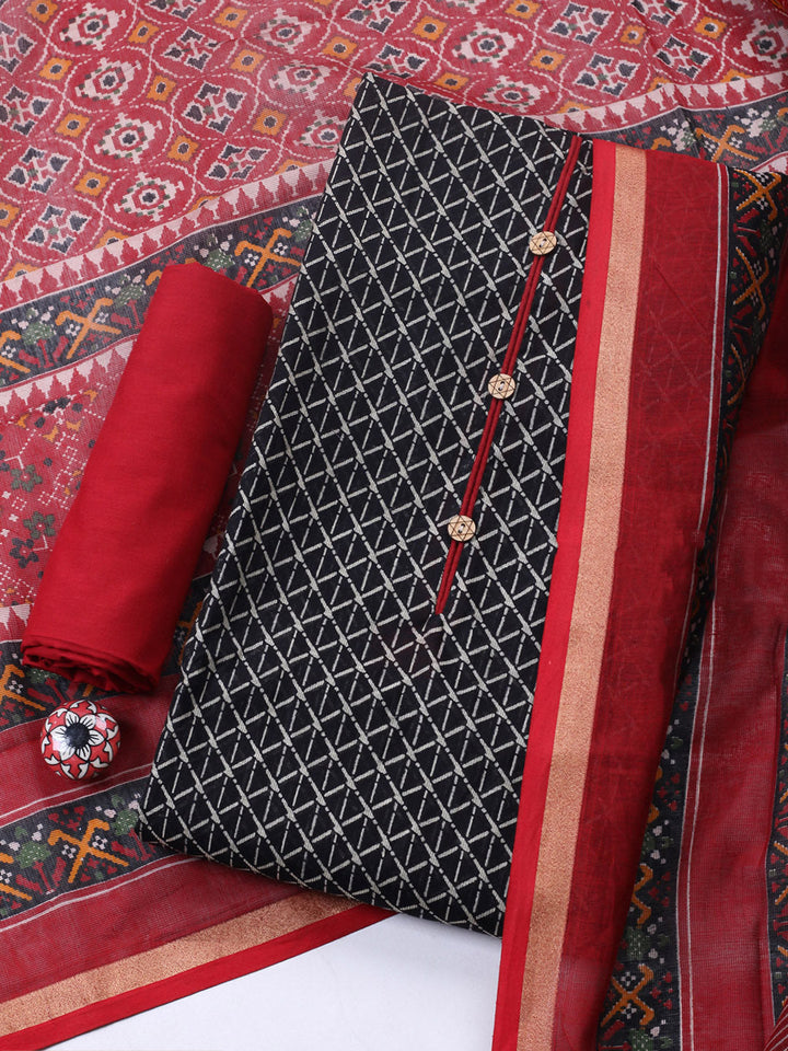 Embroidered Cotton Blend Unstitched Suit With Pant &amp; Dupatta