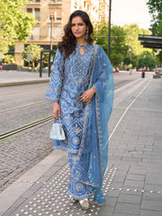 Embroidered Art Silk Kurta With Plazzo & Dupatta