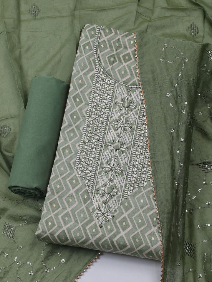 Printed Cotton Blend Unstitched Suit With Dupatta