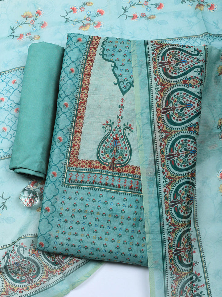 Embellished Chanderi Unstitched Suit With Pant &amp; Dupatta