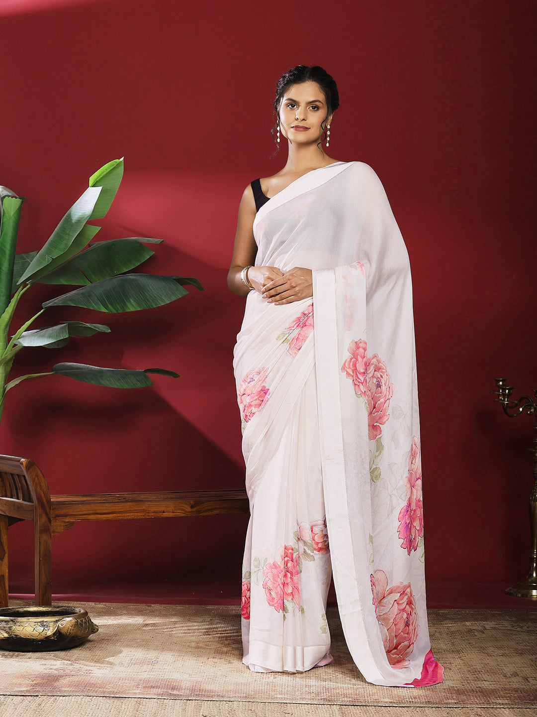 Floral Printed Crepe Saree