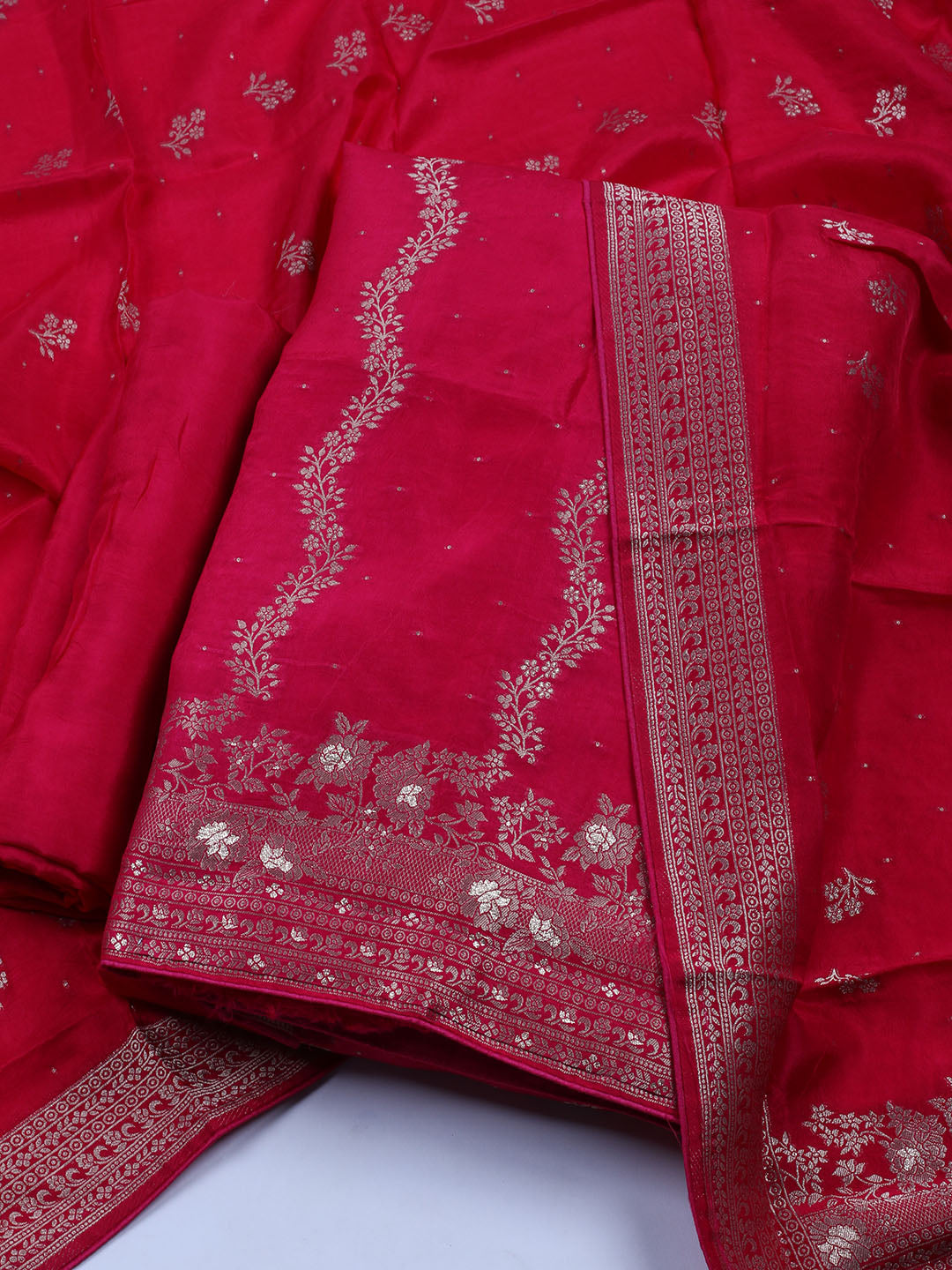 Embroidered Art Silk Unstitched Suit With Dupatta