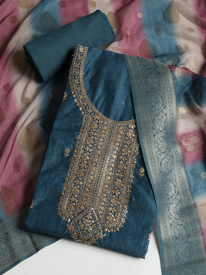 Sequence Work Chanderi Unstitched Suit With Dupatta