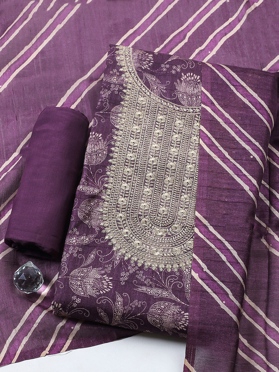 Embroidered Cotton Blend Unstitched Suit With Pant &amp; Dupatta