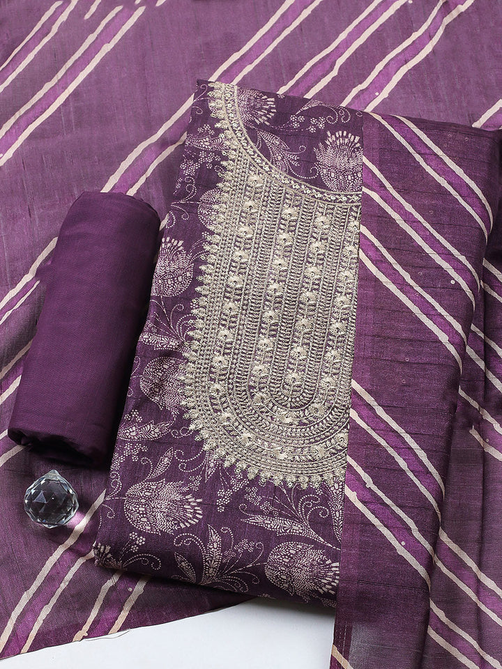 Embroidered Cotton Blend Unstitched Suit With Pant &amp; Dupatta