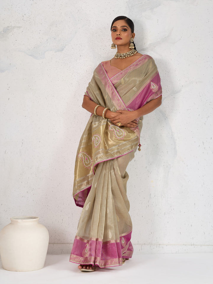 Embroidered Tissue Linen Saree