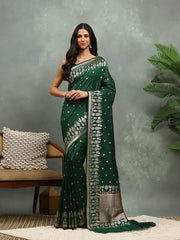 Zari Border Booti Cotton Blend Woven Saree