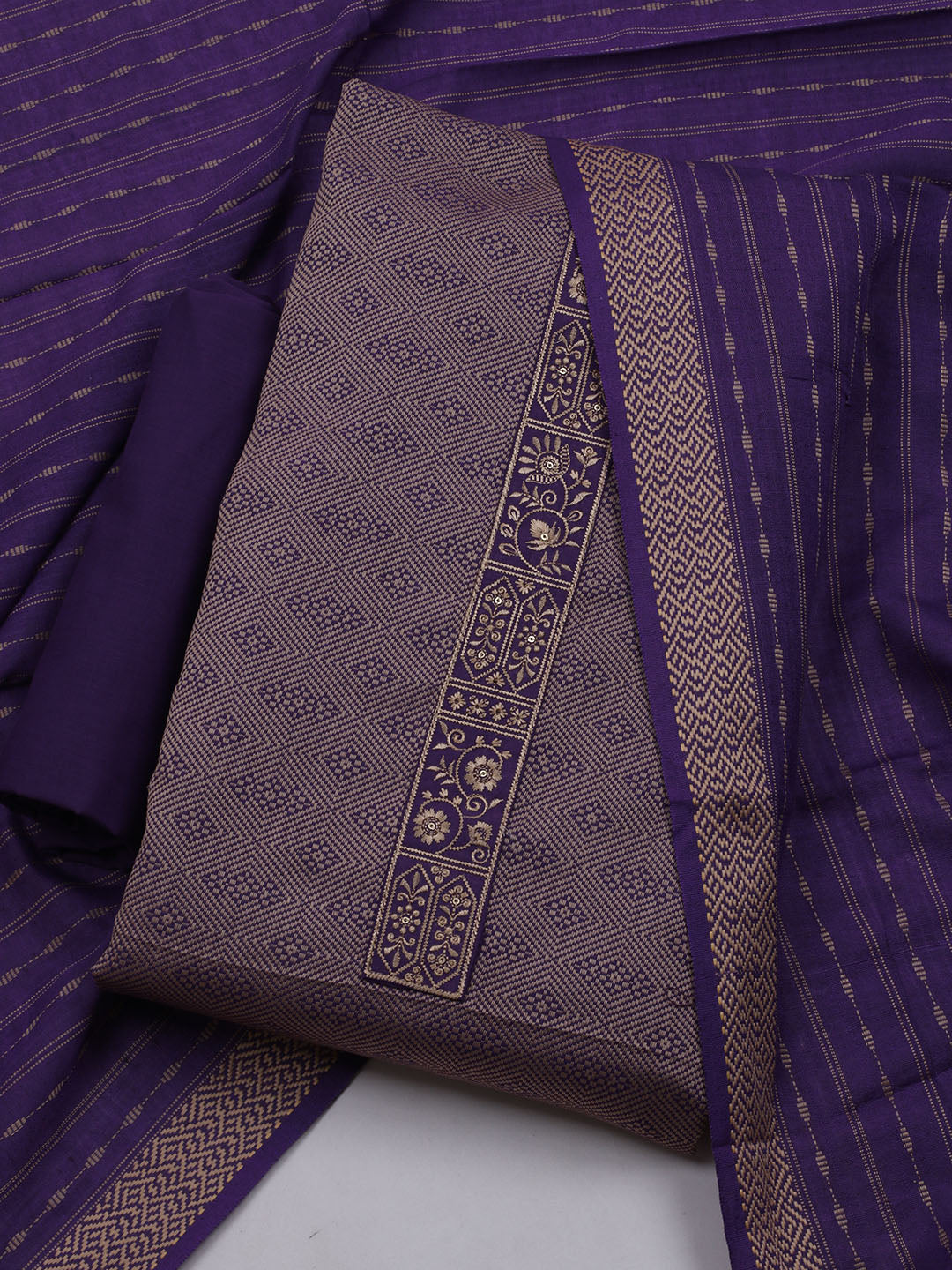 Patch Neck Art Silk Unstitched Suit With Dupatta