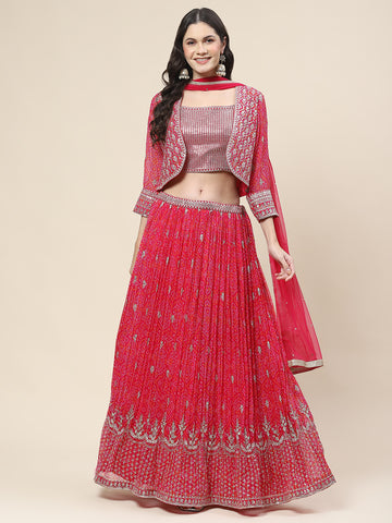 Bandhani Print Georgette Choli With Jacket, Choli & Dupatta