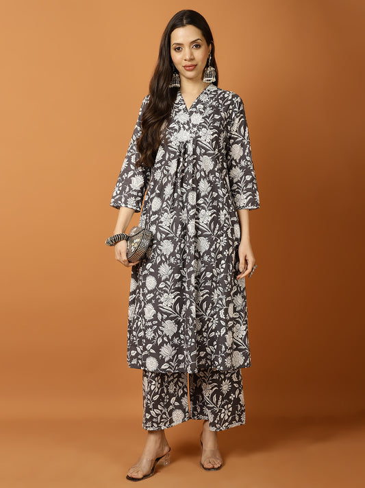 Printed Cotton Blend Kurta With Palazzo