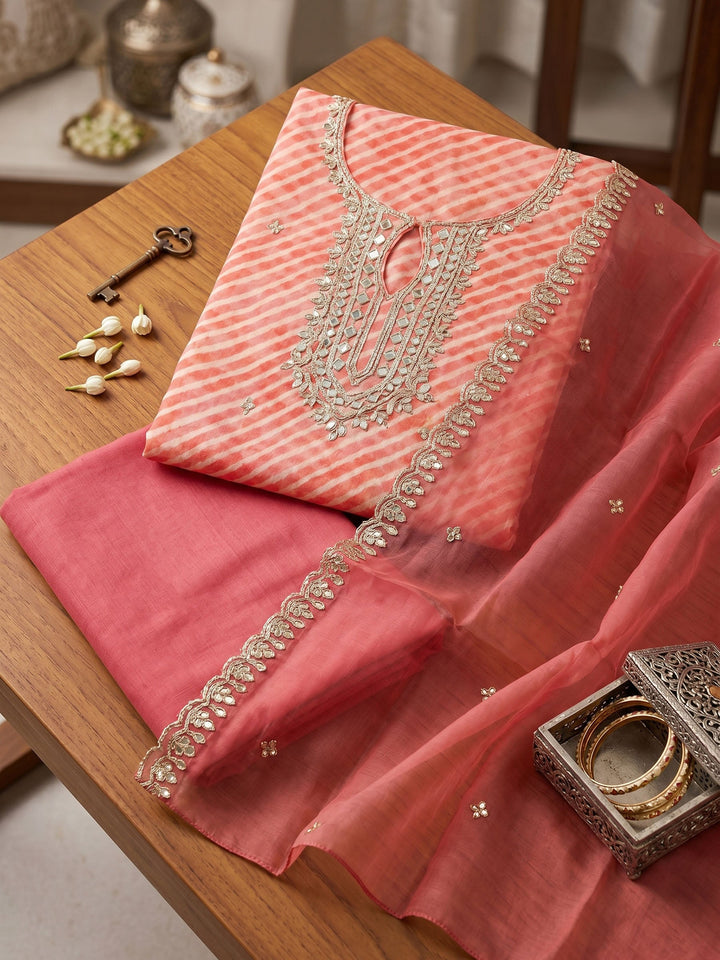 Neck Embroidered Organza Unstitched Suit With Dupatta