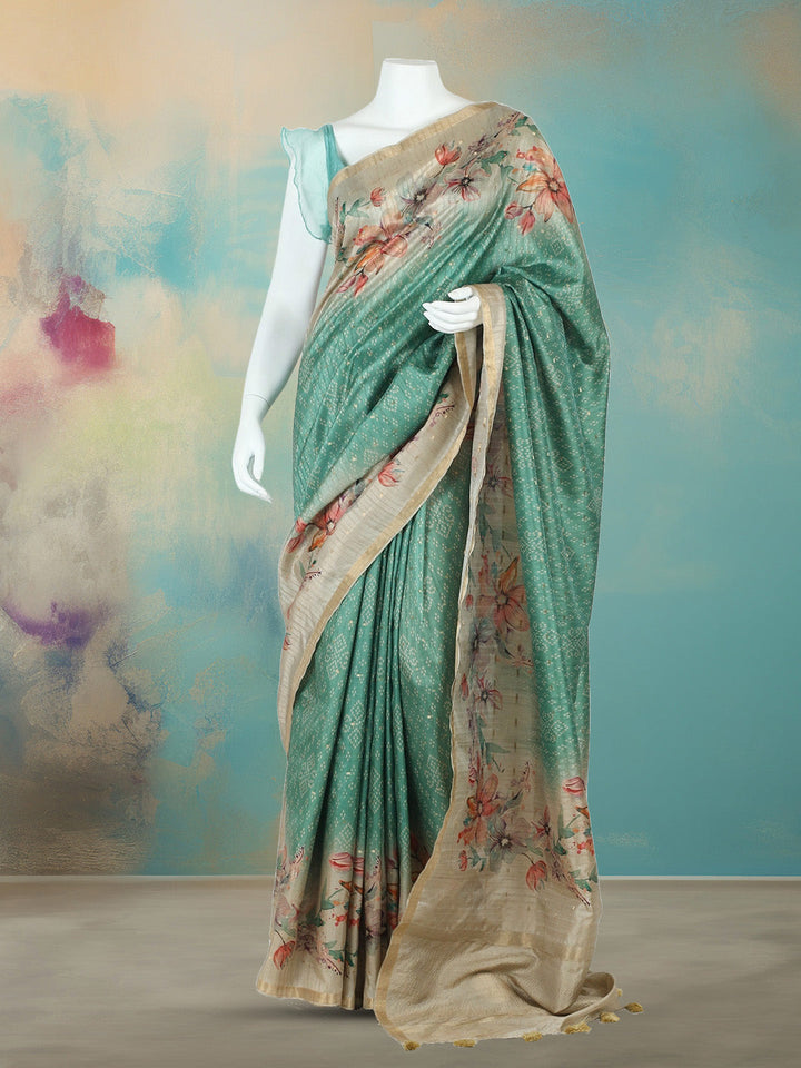 Floral &amp; Bandhani Printed Art Silk Saree