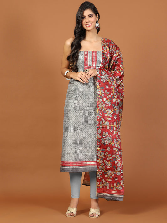 Neck Patti Tussar Unstitched Suit Piece With Dupatta