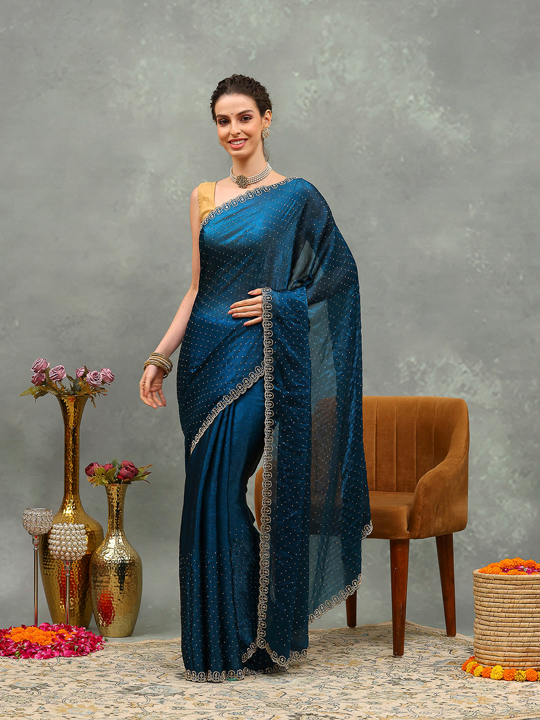 Embroidered Chiffon Saree