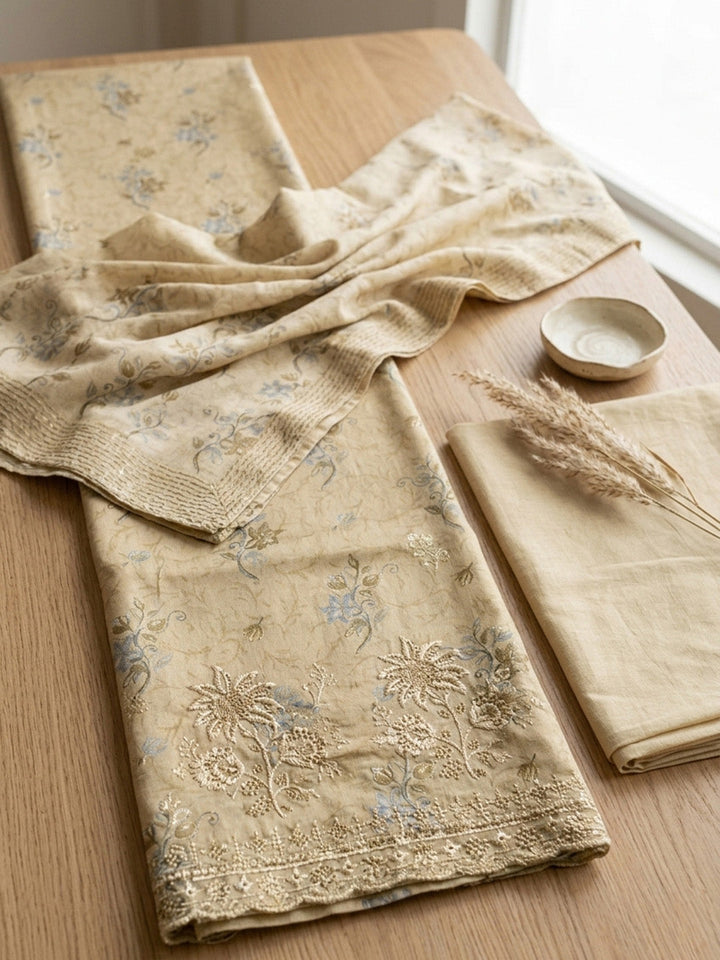 Embroidered Cotton Blend Unstitched Suit With Pant &amp; Dupatta