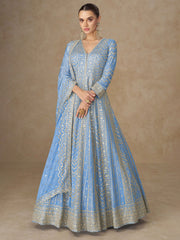 Embroidered Chinon Suit With Pant & Dupatta