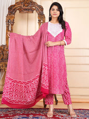 Neck Embroidery Cotton Blend Kurta With Pants & Dupatta