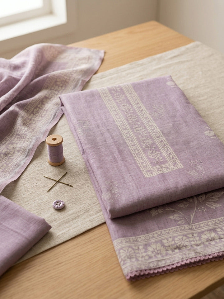 Printed Linen Blend Unstitched Suit With Pant &amp; Dupatta