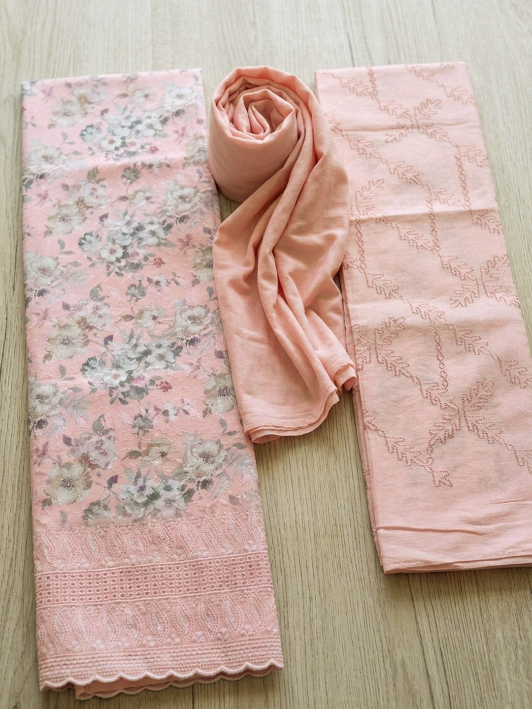 Printed Cotton Blend Unstitched Suit With Pant &amp; Dupatta