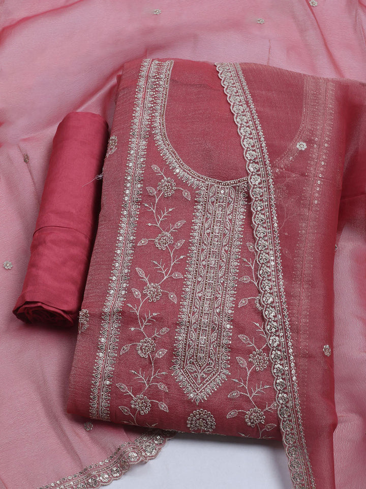 Embroidered Tissue Unstitched Suit With Dupatta