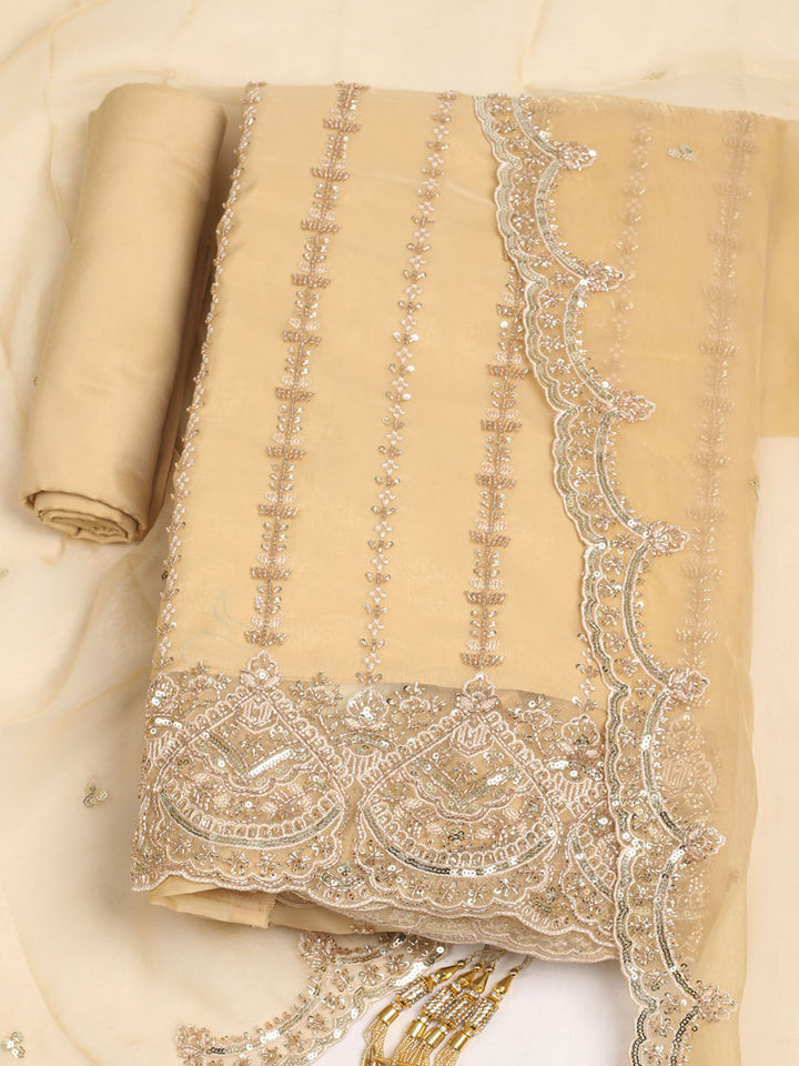 Embelished Organza Unstitched Suit With Dupatta