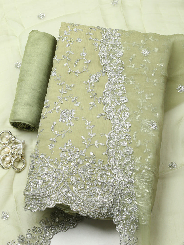 Embroidered Organza Unstitched Suit With Pant &amp; Dupatta
