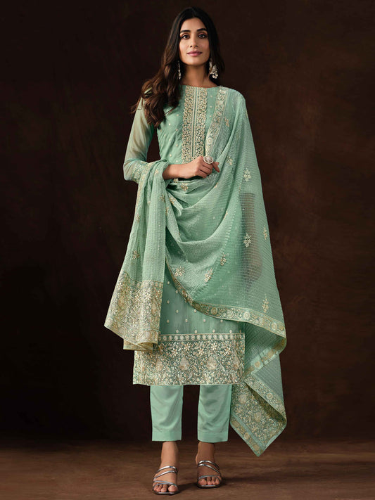 Embroidered & Sequin work Semi Stitched Suit