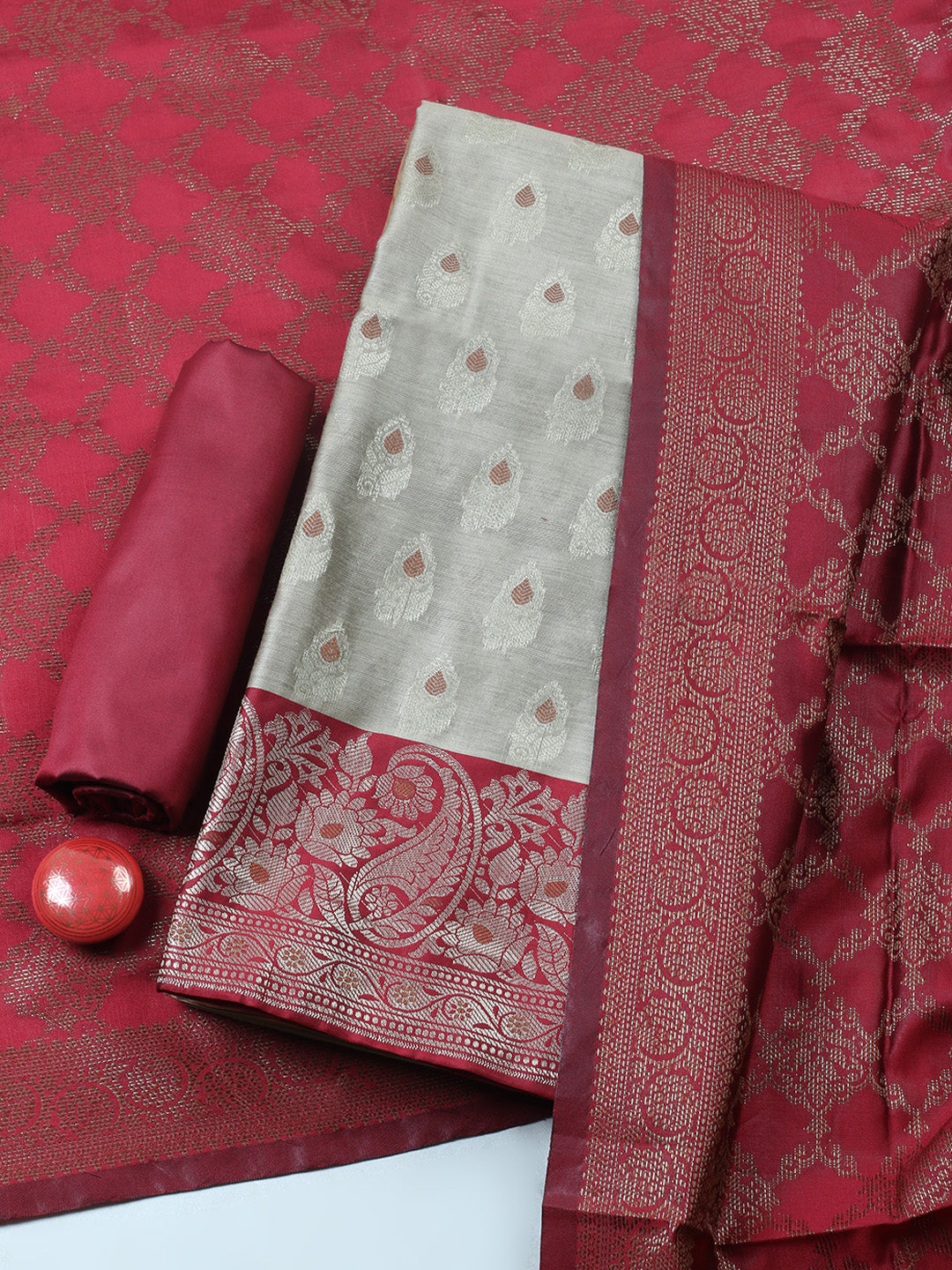 Woven Design Chanderi Unstitched Suit With Pant &amp; Dupatta