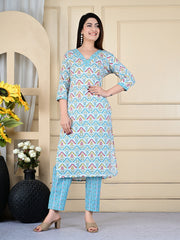 Printed Cotton Blend Kurta With Pants