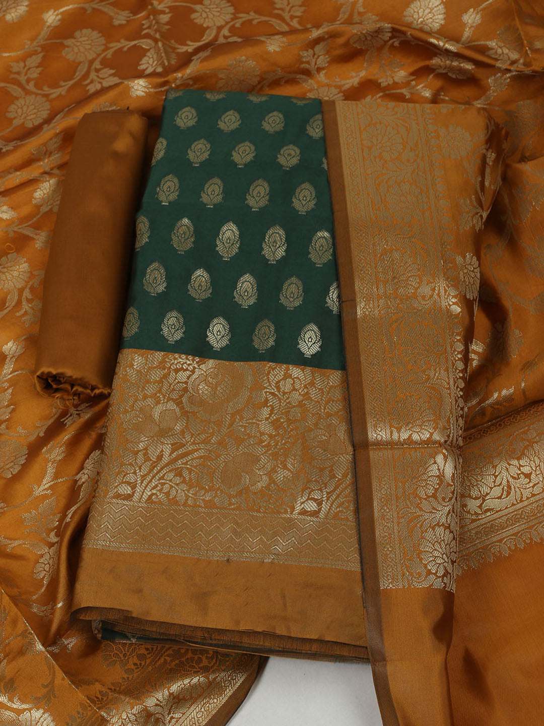 Woven Banarasi Chanderi Unstitched Suit With Dupatta