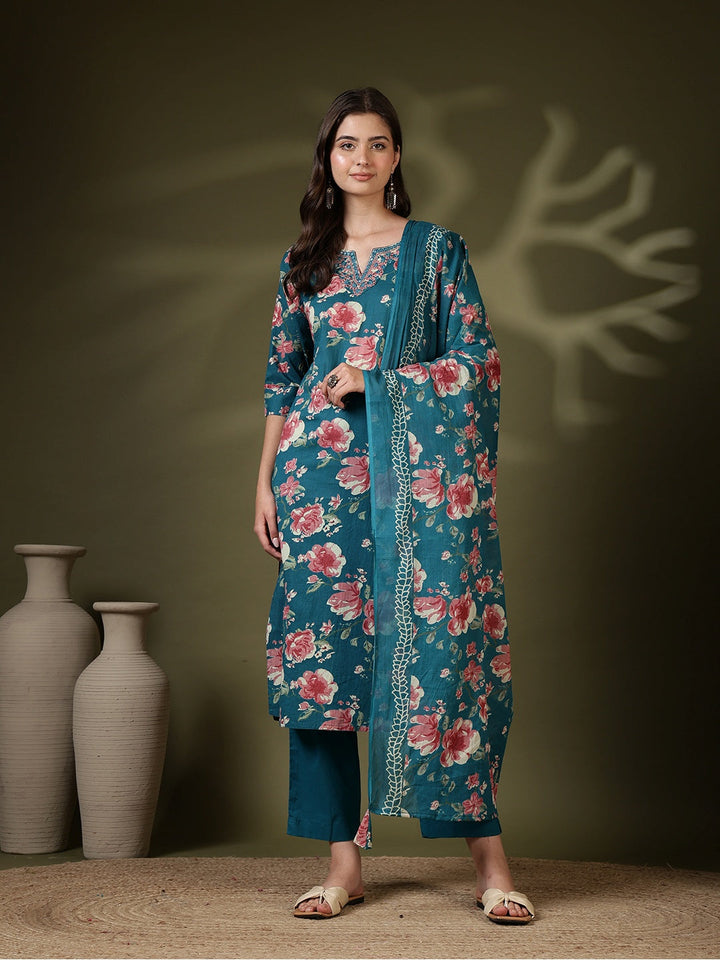 Printed Cotton Blend Kurta With Pant &amp; Dupatta