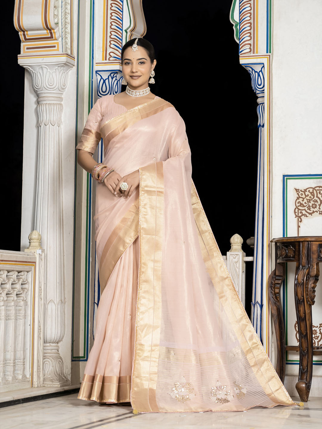 Embroidered Linen Blend Saree