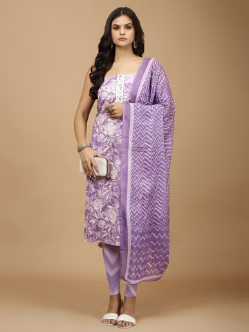 Printed Cotton Unstitched Suit With Dupatta