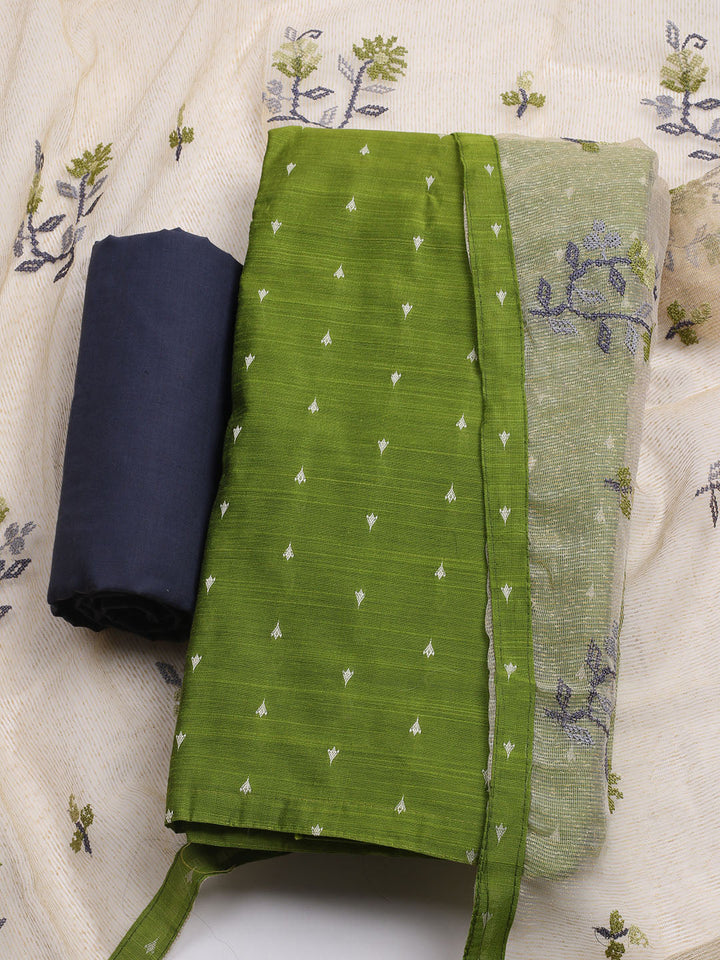 Woven Design Chanderi Unstitched Kurta With Pant &amp; Dupatta