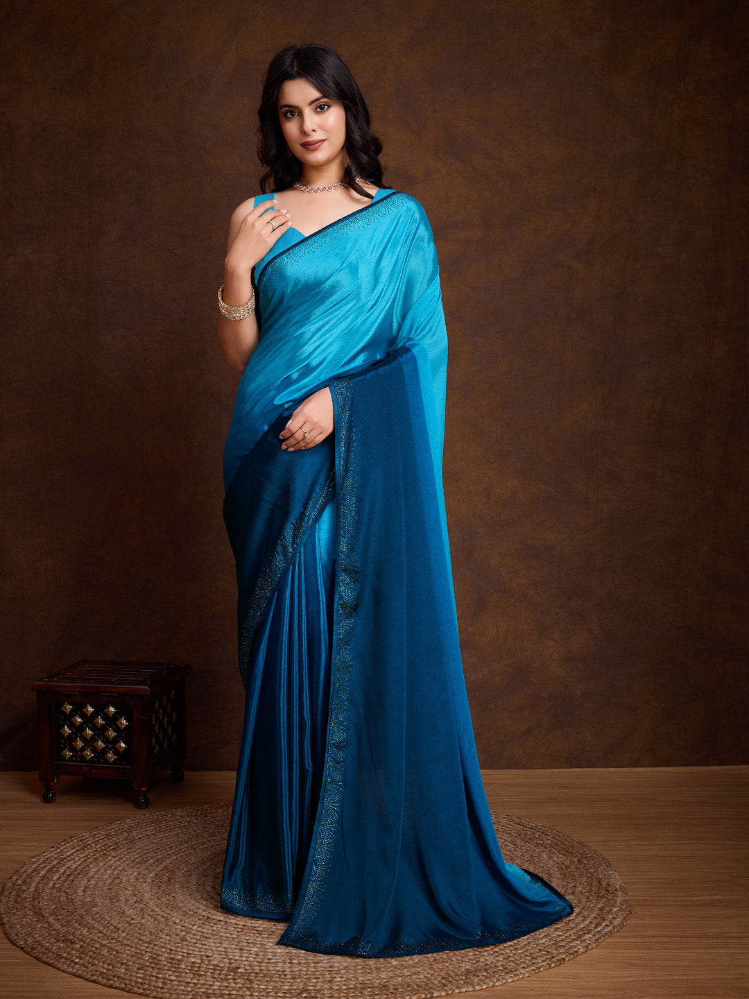 Embroidered Chinon Saree