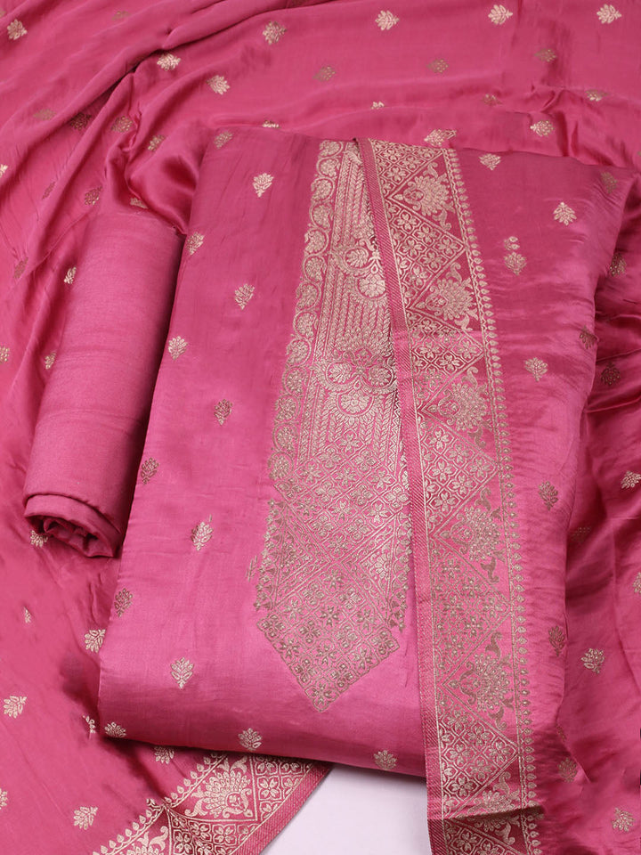 Woven Design Chanderi Unstitched Suit With Dupatta