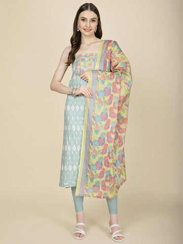 Schiffli Printed Cotton Unstitched Suit Piece With Dupatta