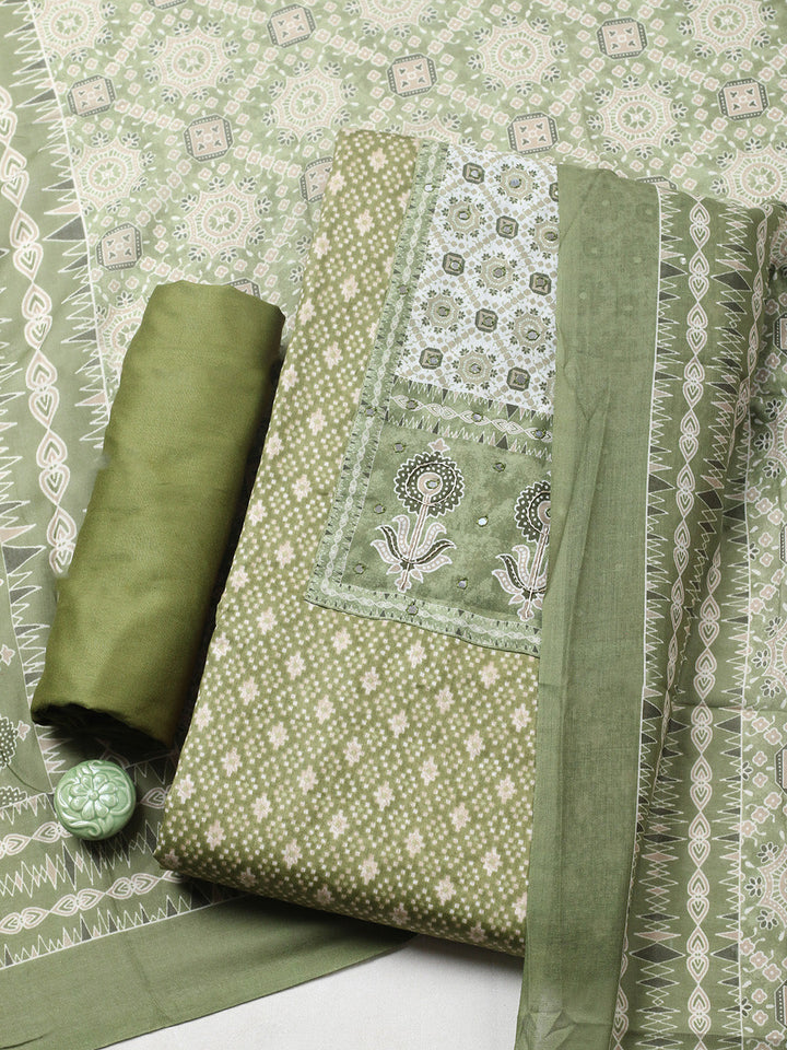 Printed Cotton Blend Unstitched Suit With Pant &amp; Dupatta