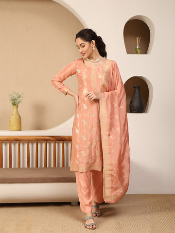 Woven Chanderi Unstitched Suit With Dupatta