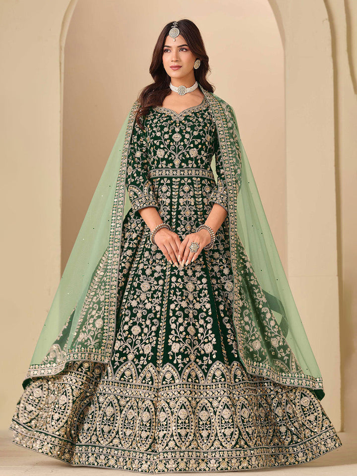 Embroidered Velvet Semi Stitched Kurta With Pant &amp; Dupatta