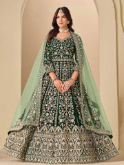 Embroidered Velvet Semi Stitched Kurta With Pant & Dupatta